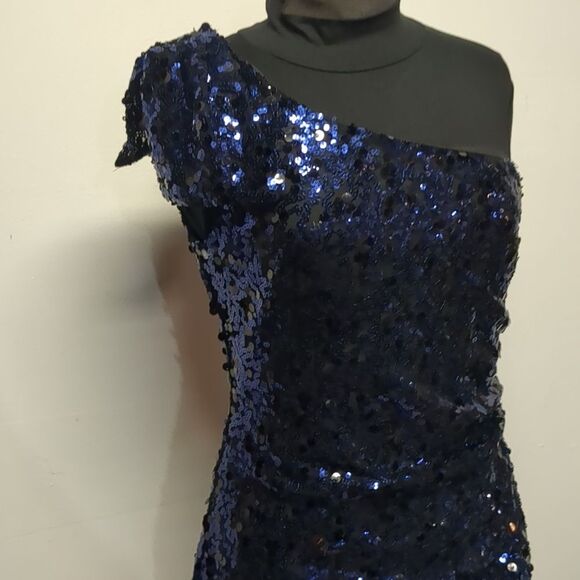 City Triangles Sequin Navy Black One Shoulder Cocktail Dress, Size 13 - Picture 3 of 10